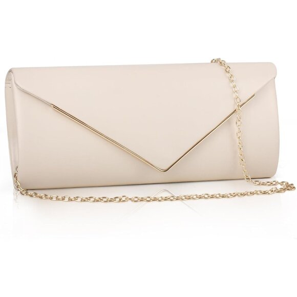 Women's Nude Clutch Purses Sparkling Envelope Evening Bag Detachable Chain - Picture 2 of 7